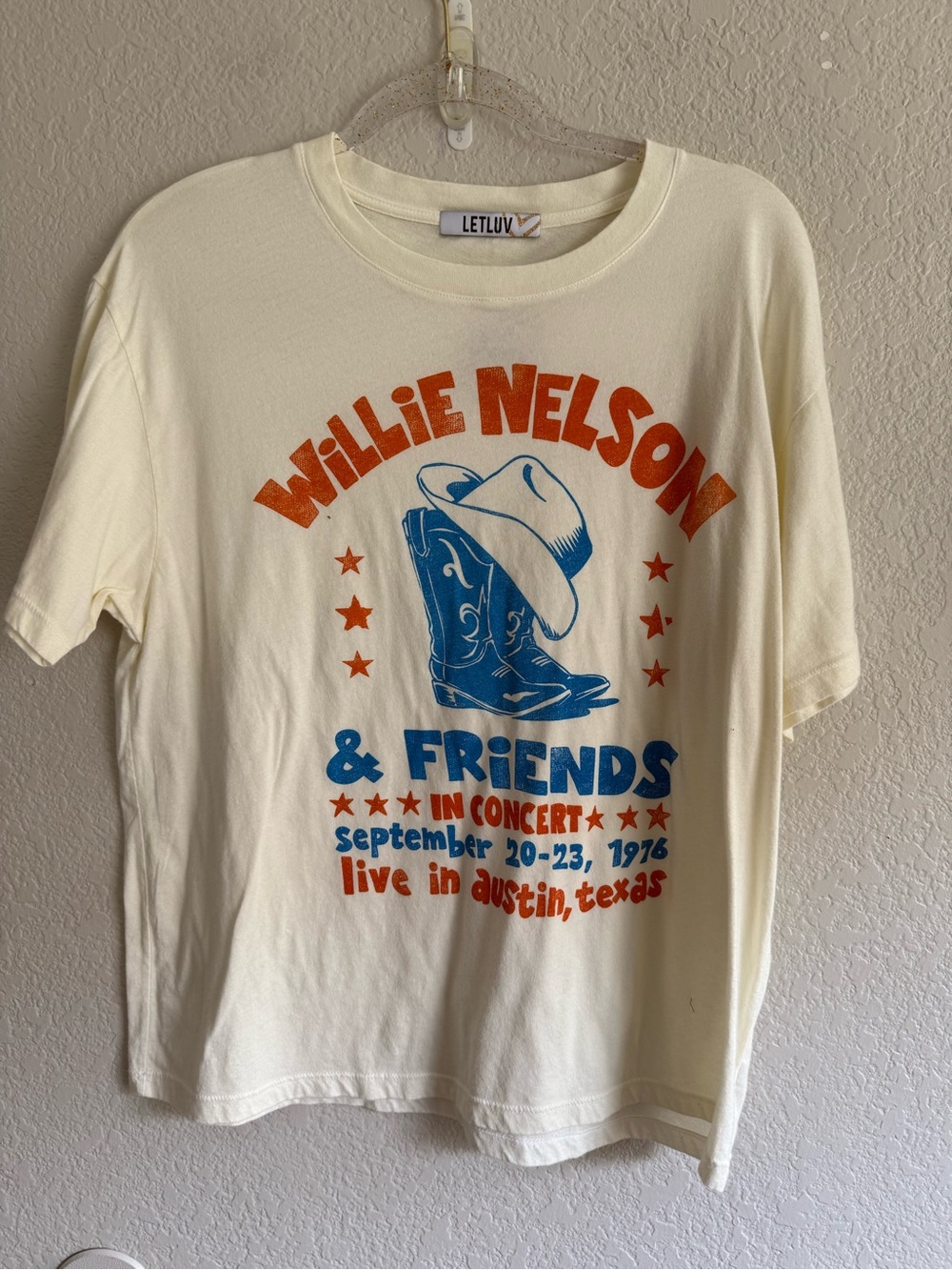 LETLUV Willie Nelson Graphic Tee - Cream with Orange & Blue